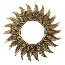 ROUND ANTIQUE GOLD ANGEL WING MIRROR